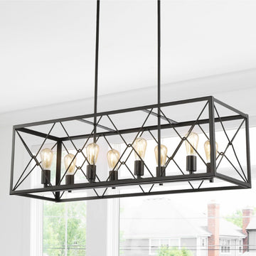 Galax 39" 8-Light Adjustable Iron Farmhouse Industrial LED Dimmable Pendant - JONATHAN Y